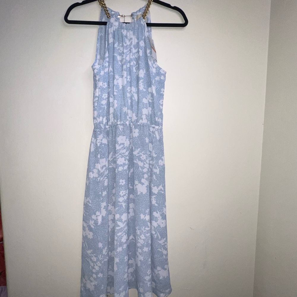 Michael Kors Light Blue Floral Midi Dress